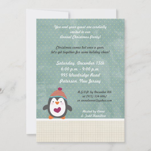 5x7 Hiver Pingouin Noël Invitation (Devant)