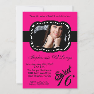 5x7 Hot Pink Band PHOTO Sweet 16 Birthday Uitnodig Kaart
