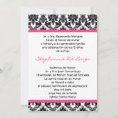 5x7 Hot Pink Blac Damask Quinceanera Uitnodiging (Voorkant)