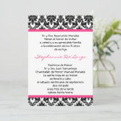 5x7 Hot Pink Blac Damask Quinceanera Uitnodiging (Staand voorkant)
