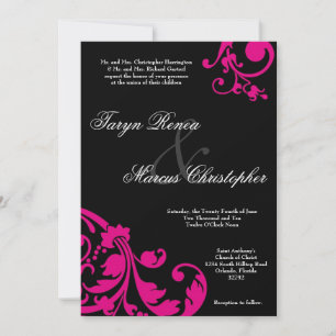 5x7 Hot Pink Black Floral Linen Wedding Uitnodigin Kaart