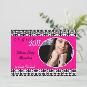 5x7 Hot Pink Damask Photo Senior aankondiging (Staand voorkant)