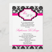 5x7 Hot Pink Damask Quinceanera Uitnodiging (Voorkant / Achterkant)