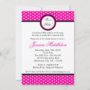5x7 Hot Pink Polka Dot Baby shower Uitnodiging