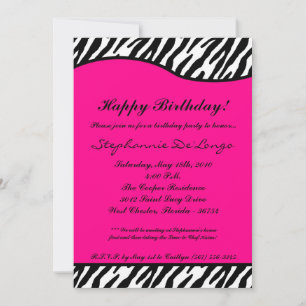 5x7 Hot Pink Zebra Birthday Party nodiging Kaart
