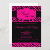 5x7 Hot Pink Zebra Imprimer Invitation à la fête d (Devant / Derrière)