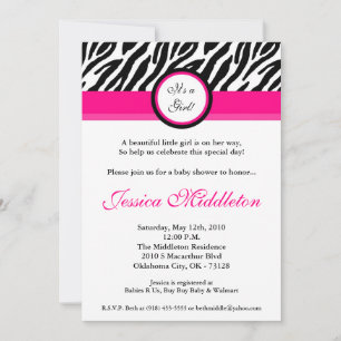 5x7 Hot Pink Zebra Print Baby shower Uitnodiging