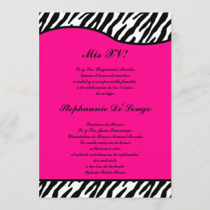 5x7 Hot Pink Zebra Quinceanera Party uitnodigen Kaart