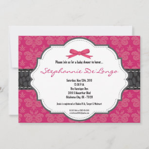 5x7 Hot rose Damask Baby shower Cheetah Invitation