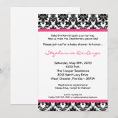5x7 Hot rose noir Damask Baby shower Invitation (Devant / Derrière)