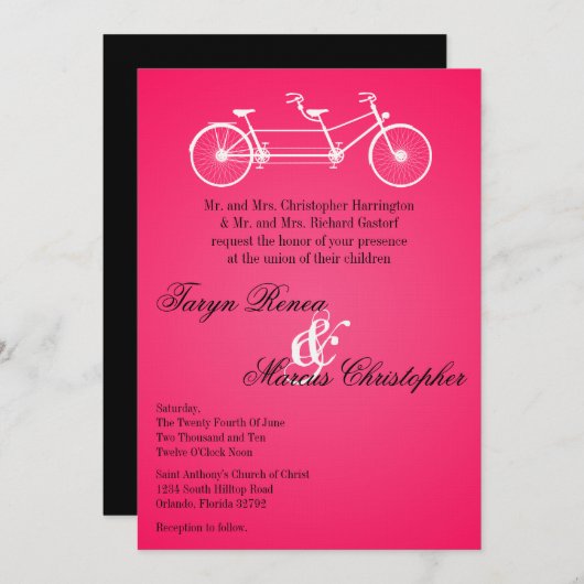 5x7 Hot Roze Zwarte Dubbele Fiets Uitnodiging (Voorkant / Achterkant)