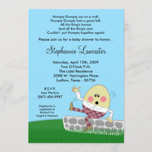 5x7 Humpty Dumpty Nursery Baby shower Invitation Kaart