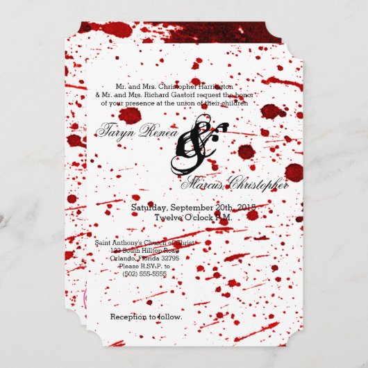 5x7 Huwelijksuitnodiging Bloed Splatter Vampier Go Kaart (Voorkant / Achterkant)