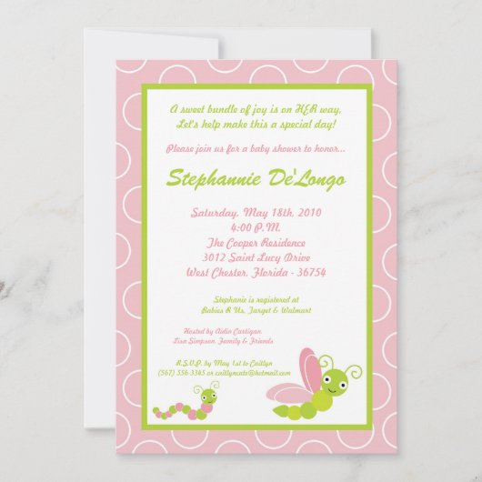 5x7 Insectes printanières Invitation Baby shower d (Devant)