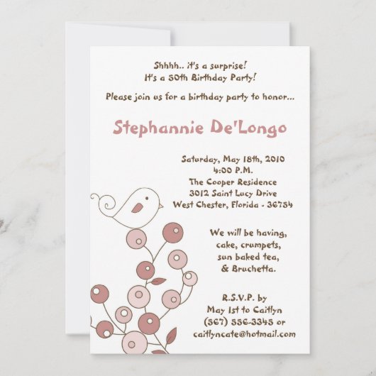 5x7 Invitation à la fête d'anniversaire de Pink Bi (Devant)