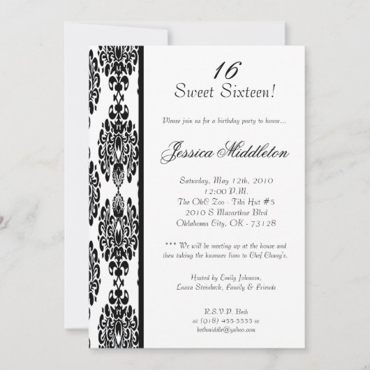 5x7 Invitation à la fête d'anniversaire des Damas  (Devant)