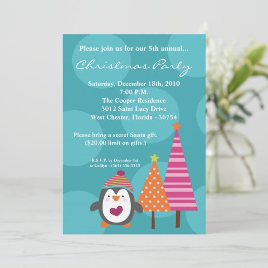 5x7 Invitation à la fête de Noël des pingouins mod (Debout devant)
