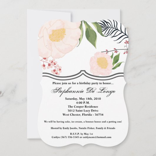 5x7 Invitation Anniversaire Fleurs florales blanch (Devant)