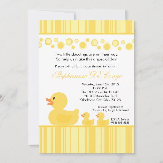 5x7 Invitation au Baby shower de canard en caoutch (Devant)