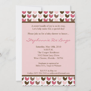 5x7 Invitation au Baby shower d'oiseaux rose et Br