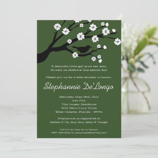 5x7 Invitation Baby shower de cerisiers en fleurs (Debout devant)