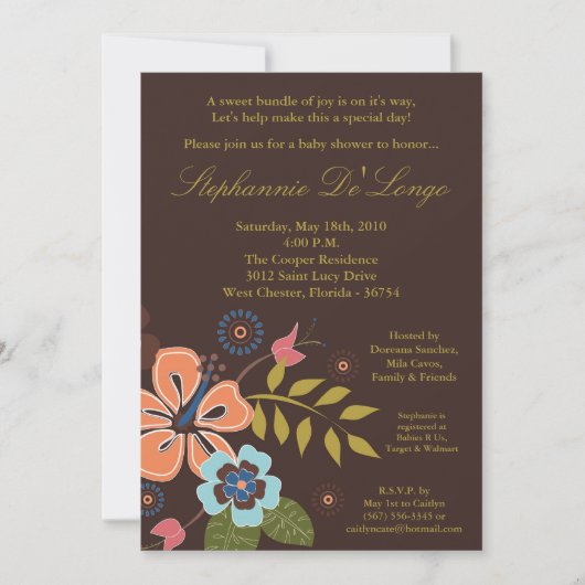 5x7 Invitation Baby shower de fleurs tropicales ha (Devant)