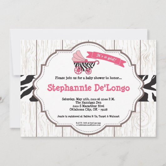 5x7 Invitation Baby shower de poussette rose (Devant)