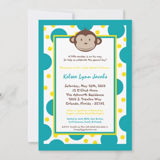 5x7 Invitation Baby shower de singe moisi moderne (Devant)