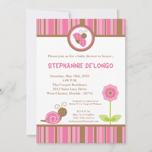 5x7 Invitation Baby shower d'escargots de printemp (Devant)