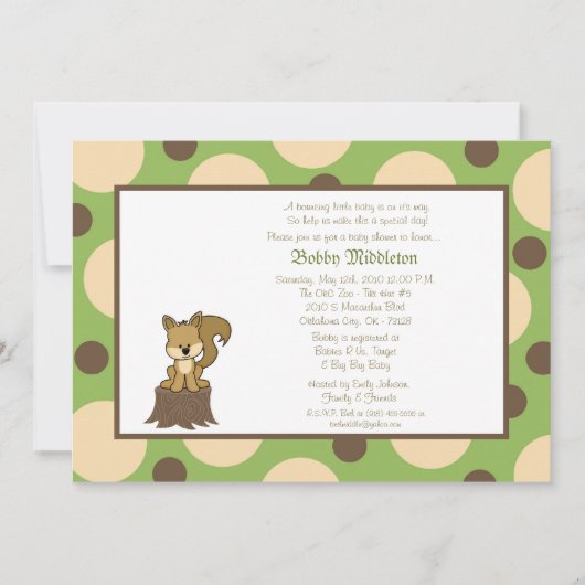 5x7 Invitation Baby shower écolo et Brown Squirell (Devant)