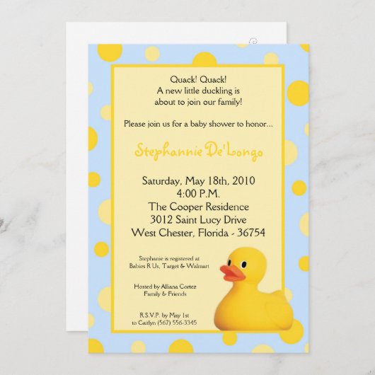 5x7 Invitation Baby shower en caoutchouc blu jaune (Devant / Derrière)