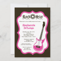 5x7 Invitation Baby shower Guitare Roche Rose Girl