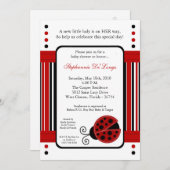 5x7 Invitation Baby shower moderne Mod Red LadyBug (Devant / Derrière)