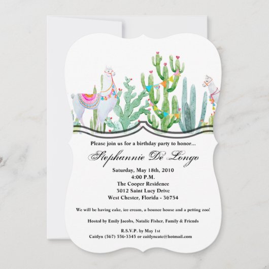 5x7 Invitation d'anniversaire Boho Llama Cactus bo (Devant)