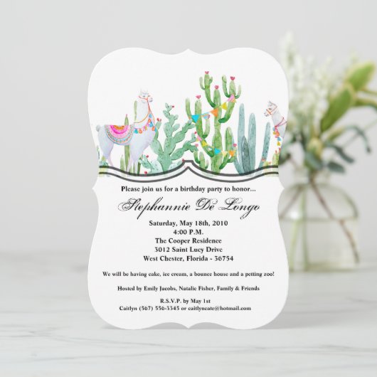 5x7 Invitation d'anniversaire Boho Llama Cactus bo (Debout devant)