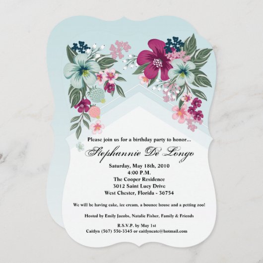 5x7 Invitation d'anniversaire Fleur tropicale sur (Devant / Derrière)