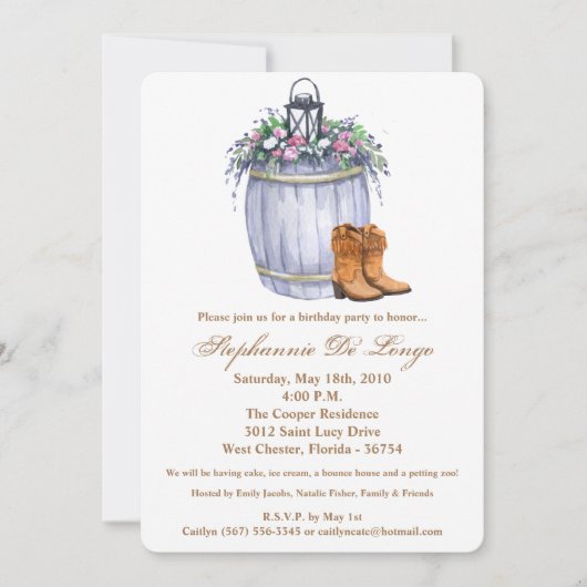 5x7 Invitation d'anniversaire Mariage campagnard d (Devant)