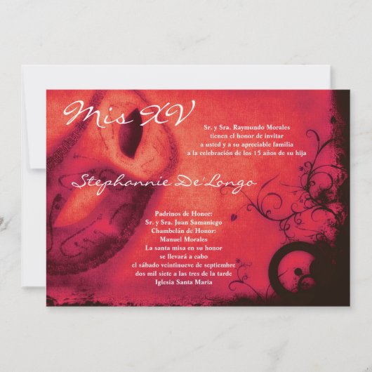 5x7 Invitation d'anniversaire Masquerade Quinceane (Devant)