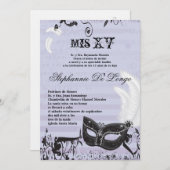 5x7 Invitation d'anniversaire Masquerade Quinceane (Devant / Derrière)