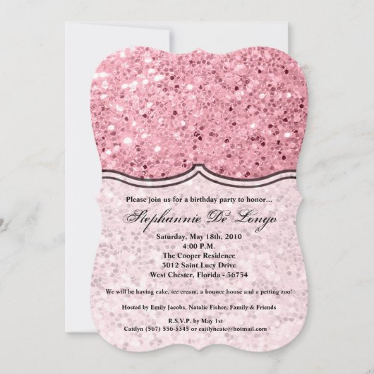 5x7 Invitation d'anniversaire Rose Parties scintil (Devant)