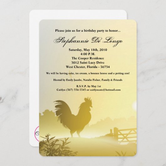 5x7 Invitation d'anniversaire Sunny Morning Farm P (Devant / Derrière)