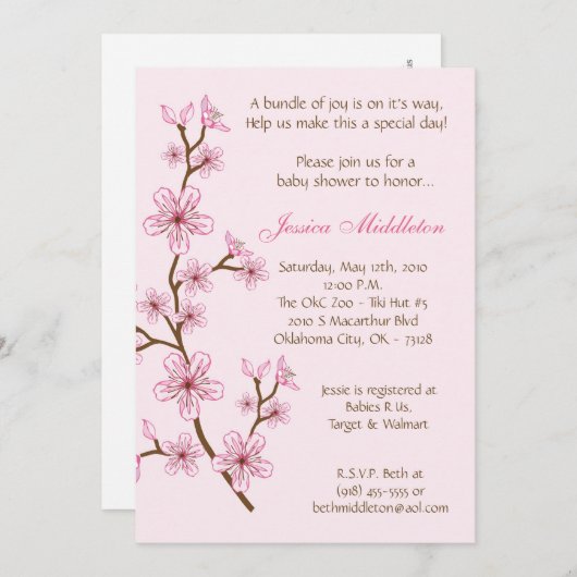 5x7 invitation de baby shower de fleurs de (Devant / Derrière)