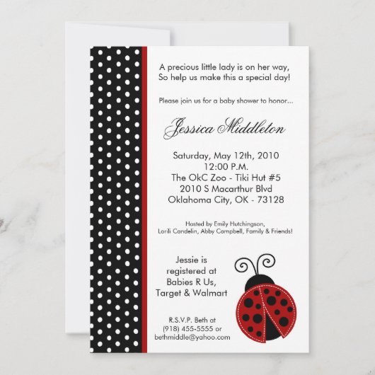 5x7 invitation de baby shower de Madame Bug Black (Devant)
