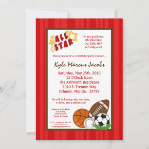 5x7 Invitation de fête d'anniversaire SportBall MV