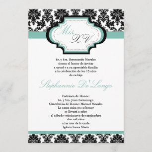 5x7 Invitation de Quinceanera à Damas bleues