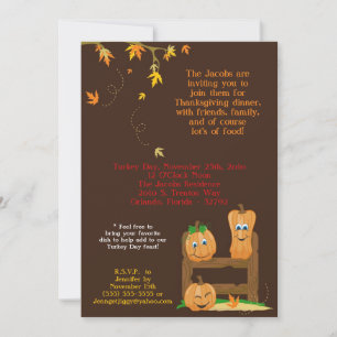 5x7 Invitation pour le dîner de Thanksgiving d'aut