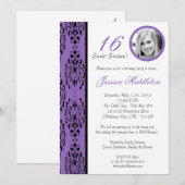 5x7 invitation pourpre de fête d'anniversaire de (Devant / Derrière)