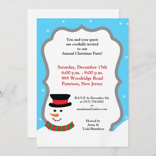 5x7 Invitation Snowman (Devant / Derrière)