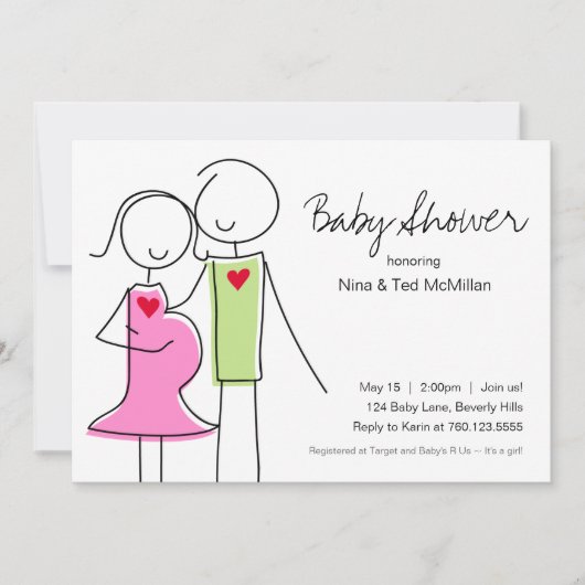 5x7 Invitations de douches pour bébé rose et vert (Devant)