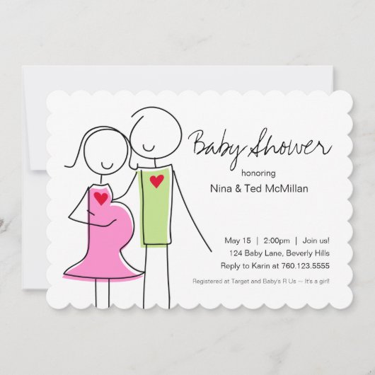 5x7 Invitations de douches pour bébé rose et vert (Devant)